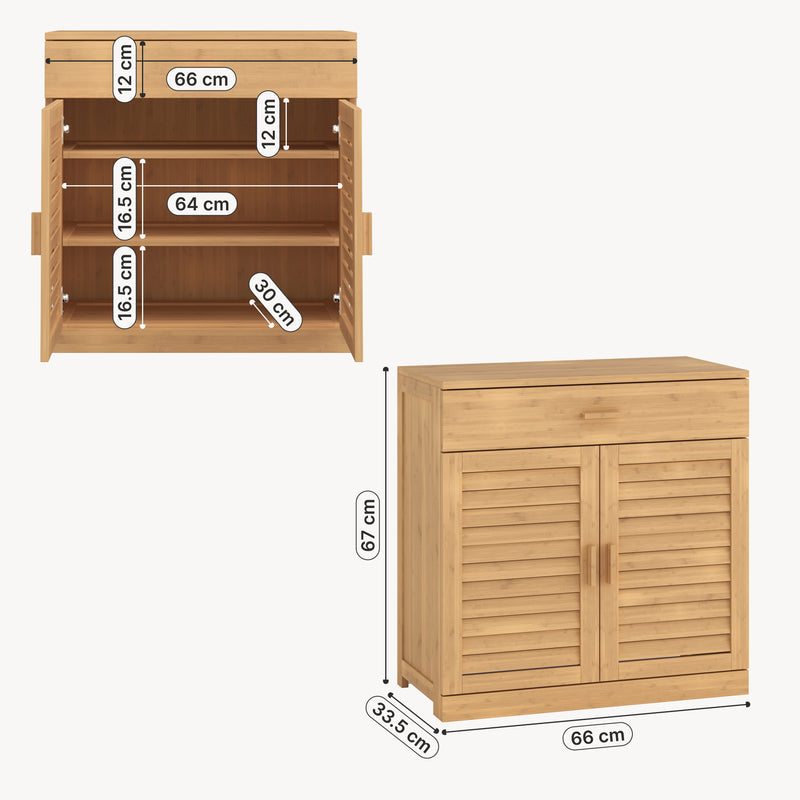 Maßskizze Schuhschrank Aarela 67x66x34 cm Bambus [en.casa]