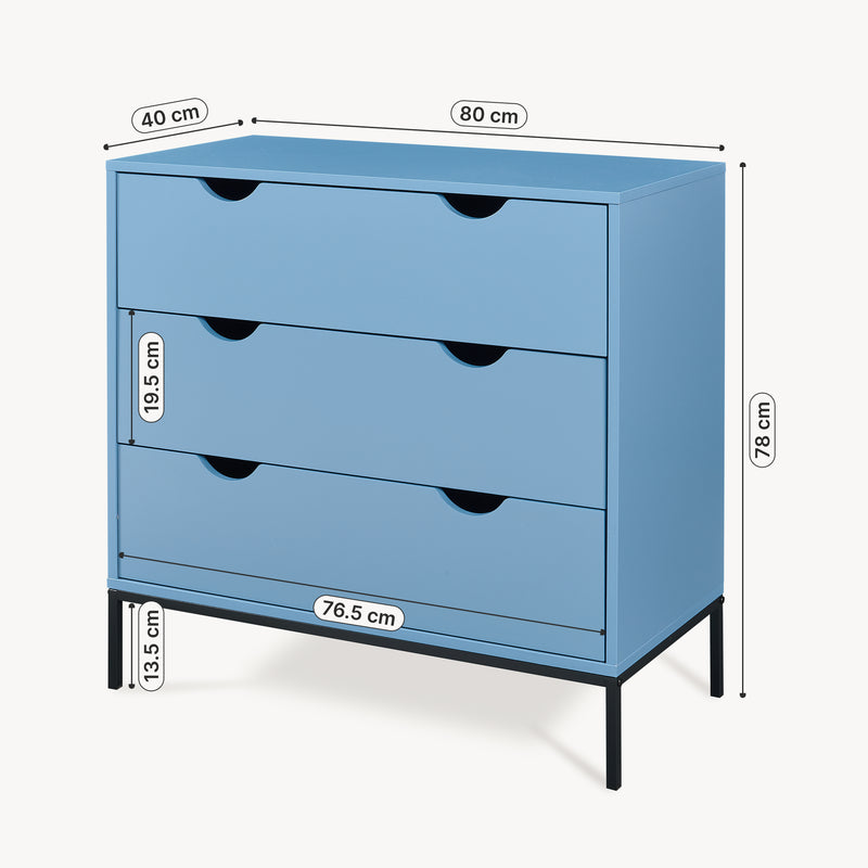 Maßskizze Kommode Colwyn 78x80x40 cm Blau [en.casa]