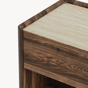 Nachttisch Trorlon 55x50x40 cm Walnussoptik/Travertin [en.casa]