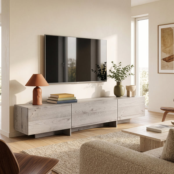 Fernsehschrank Kapipimso mit 3 Klappen 194x31x37 cm Eicheoptik, grau [en.casa]