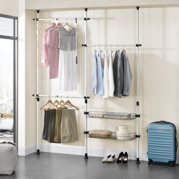 Teleskopgarderobe Kemi mit 3 Garderobenstangen [en.casa]