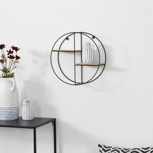 Wandregal Lily 35x12x35 cm Runddesign mit 2 Ablagen Schwarz en.casa