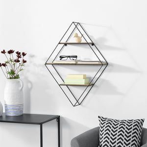 Wandregal Borus 47x12x64 cm Diamantförmig mit 3 Ablagen Schwarz en.casa