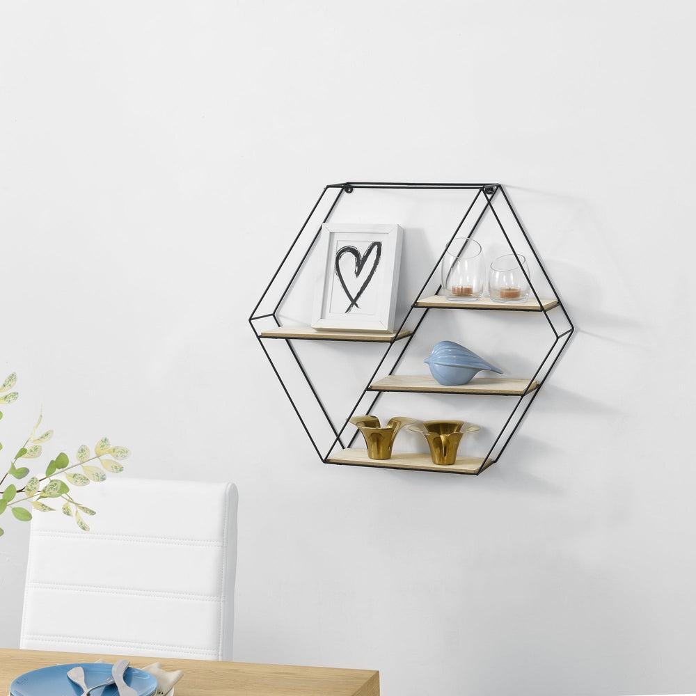 Wandregal Flint 62x12x53 cm Wabenförmig mit 4 Ablagen Schwarz en.casa - premiumXL