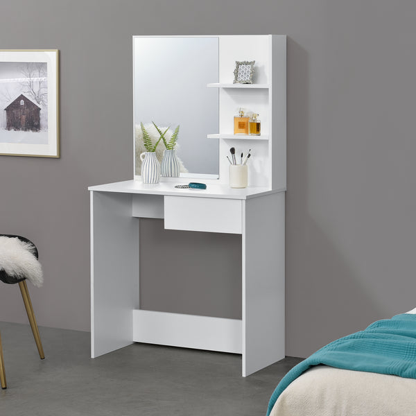 Frisierkommode Rustenburg 141x75x40 cm mit Spiegel und Schublade Weiß en.casa