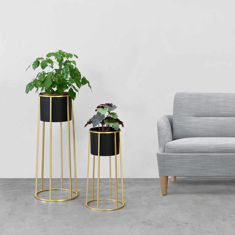 Blumentopf Ständer Macon 2 - tlg. Schwarz - Goldfarben en.casa - premiumXL