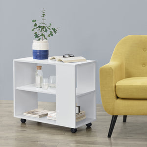 Couchtisch Älvdalen 60x70x35 cm zusätzliche Ablage u. feststellbaren Rollen Weiß en.casa