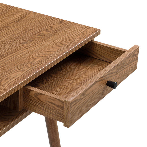 Schreibtisch Habo mit Ablage und Schublade 115x48x74cm Dunkler Holzton en.casa
