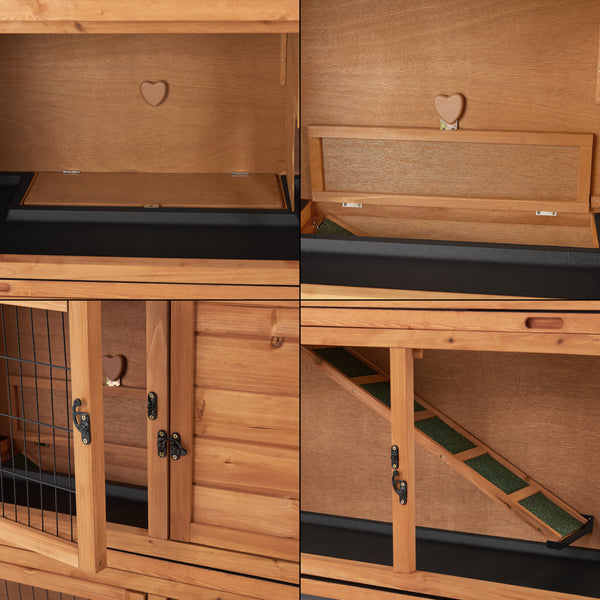 Kaninchenstall Falkenau Kleintiergehege 104x122x50cm Tannenholz [en.casa]