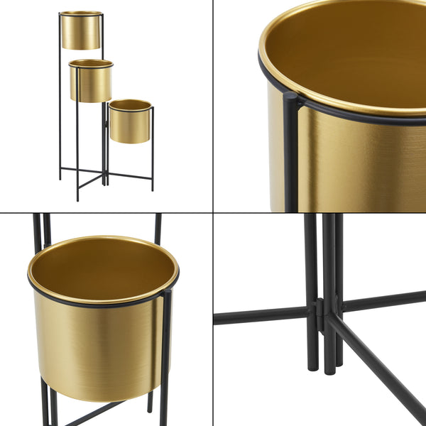 Pflanzständer Haasdonk 3-tlg. Schwarz Messingfarben [en.casa]