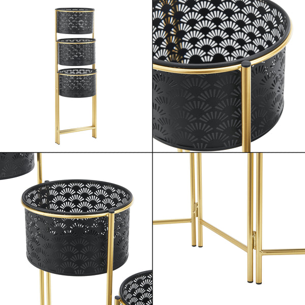 Blumenständer Kieldrecht 3-tlg. Messingfarben Schwarz [en.casa]