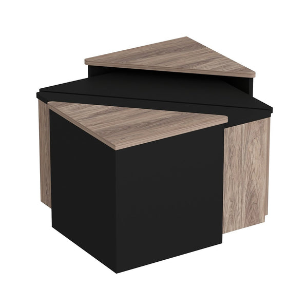 Couchtisch-Set Frederikshavn 4 tlg. Eicheoptik / Schwarz [en.casa]