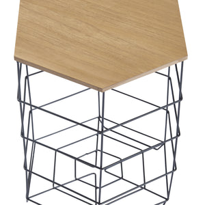 Beistelltisch-Set Hørsholm 2er Set Metallkorb Schwarz / Holzfarben [en.casa]