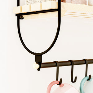 Wandregal Pielavesi mit 6 Haken Schwarz/Natur [en.casa]