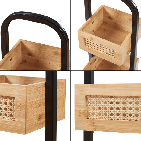 Badezimmerregal Tervola 73x23x19 cm Schwarz/Bambus [en.casa]