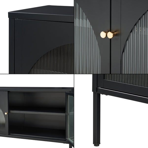 Fernsehschrank Karlskrona 115x35x64 cm Schwarz, matt [en.casa]