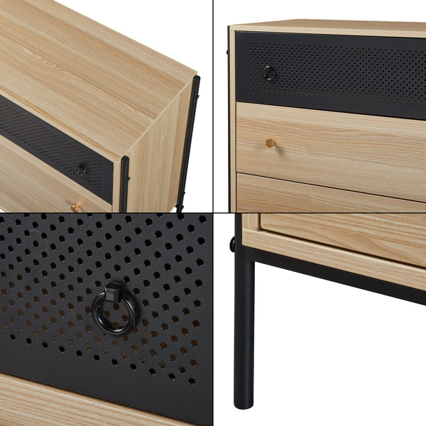 Kommode Tysnes mit 3 Schubladen 80x80x40 cm Eiche/Schwarz [en.casa]