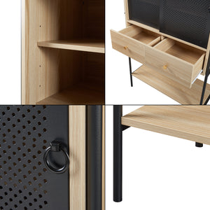 Beistellschrank Tysnes 140x80x40 cm Schwarz/Eiche [en.casa]