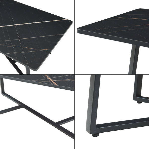 Couchtisch Riskiften 120x60x48 cm Marmoroptik, schwarz [en.casa]