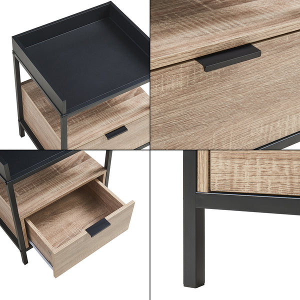 Nachttisch Belana 51x40x35 cm Schwarz/Eicheoptik [en.casa]