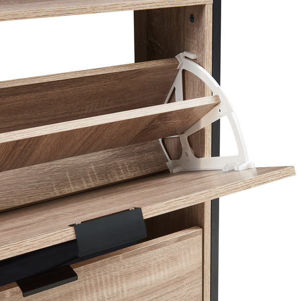 Schuhkipper Belana mit 2 Klappen 116x60x24 cm Schwarz/Eicheoptik [en.casa]