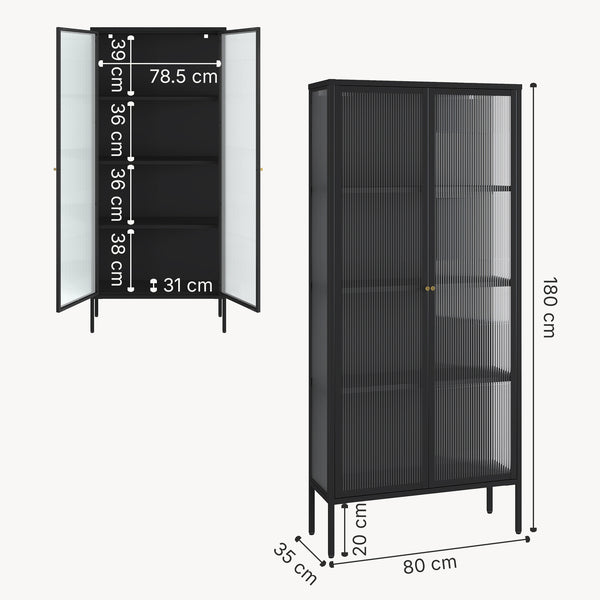 Vitrinenschrank Vinterhavn 180x80x35 cm Stahl Schwarz [en.casa]
