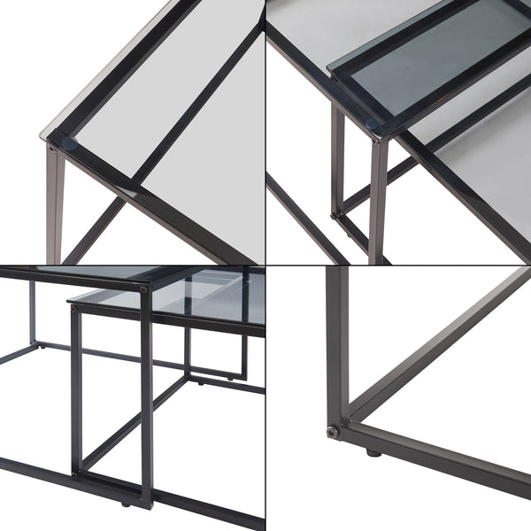 Couchtisch 2er Set Tromlaslo Rauchglas, grau [en.casa]