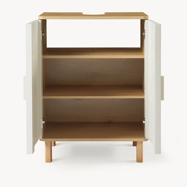 Waschbeckenunterschrank Ferrersp 80x60x35 cm Eicheoptik/Sandfarben [en.casa]