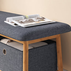 Sitzbank Vad mit 2 Aufbewahrungsboxen 90x30x45 cm Natur/Grau [en.casa]