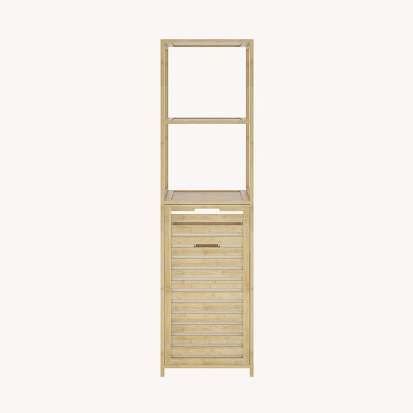Badregal mit Wäschesammler Anun 130x36x33 cm Bambus Holzfarben [en.casa]