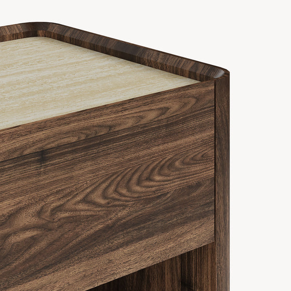 Nachttisch Trorlon 55x50x40 cm Walnussoptik/Travertin [en.casa]