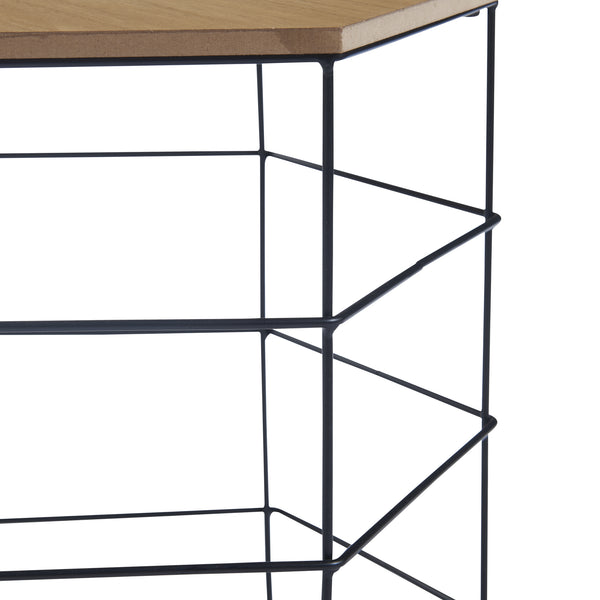 Beistelltisch-Set Hørsholm 2er Set Metallkorb Schwarz / Holzfarben [en.casa]