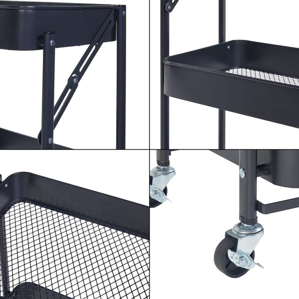 Rollwagen Vörå mit 3 Ebenen 88x45x30cm Schwarz [en.casa]