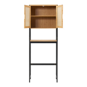 Toilettenschrank Tervola 172x63x27 cm Schwarz/Bambus [en.casa]