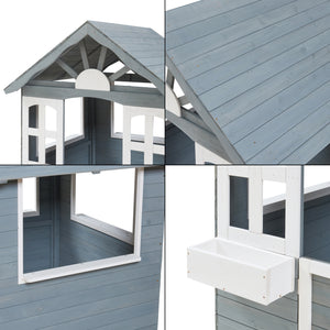 Kinderspielhaus Vesa 138x120x102 cm Tannenholz Grau [casa.pro]