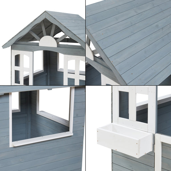 Kinderspielhaus Vesa 138x120x102 cm Tannenholz Grau [casa.pro]