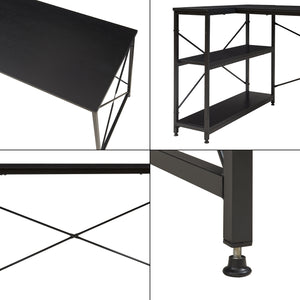 Schreibtisch Raundsvalt mit 1 Regal L-förmig 137x88x75 cm Schwarz [en.casa]