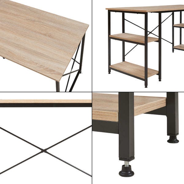 Schreibtisch Klirurud mit 2 Regalen L-förmig 150x150x75 cm Eicheoptik [en.casa]