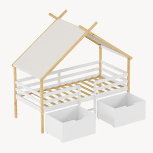 Hausbett Surnadal 90x200 cm Kiefernholz Weiß/Natur [en.casa]