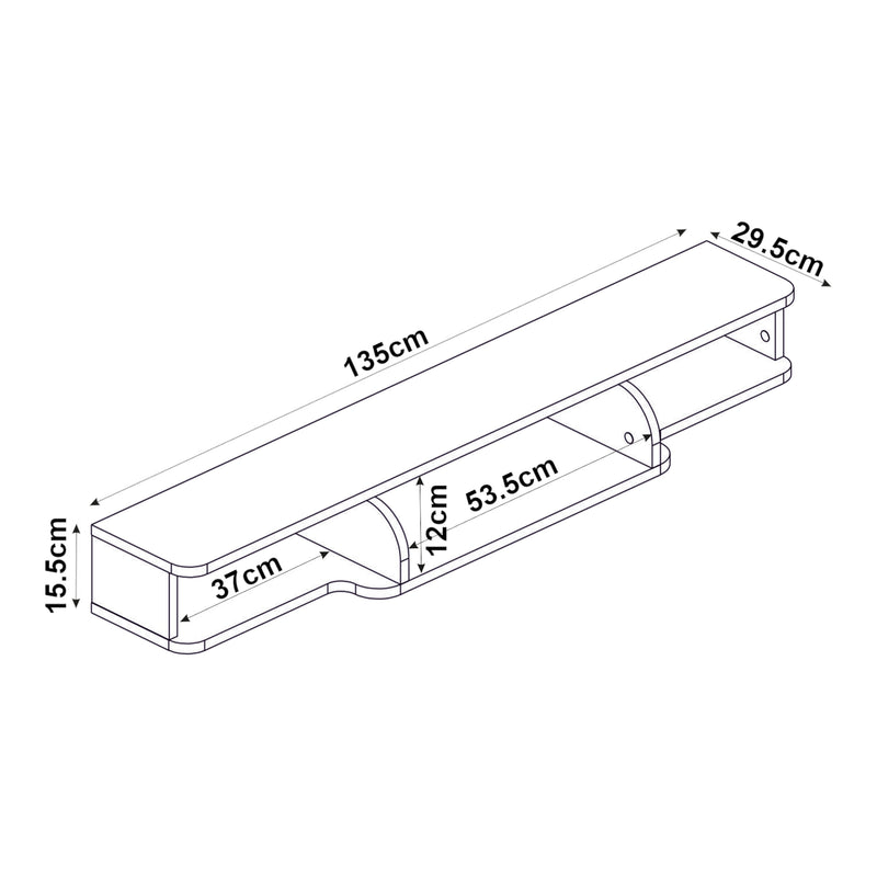 Maßskizze TV-Lowboard hängend Aar 135x30x16 cm Weiß [en.casa]