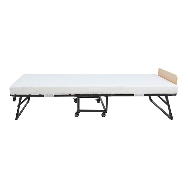 Metall-Klappbett Lustendi mit Matratze 200x90cm Schwarz/Eicheoptik [en.casa]