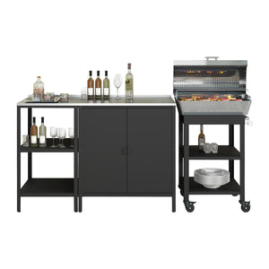 Outdoorset Bolognano Standregal Schrank und Servierwagen Schwarz, matt [casa.pro]