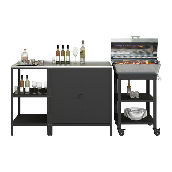 Outdoorset Bolognano Standregal Schrank und Servierwagen Schwarz, matt [casa.pro]