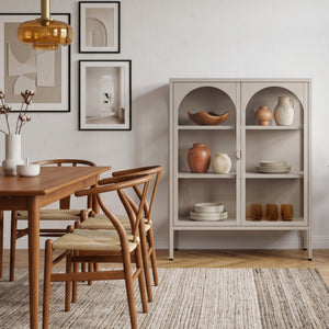 Vitrinen-Sideboard Klippestad Stahl 95x80x35 cm Kamelfarben [en.casa]