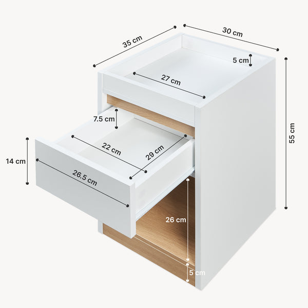 Nachttisch Lure 55x30x35 cm Weiß/Eicheoptik [en.casa]