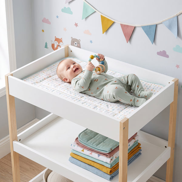 Wickeltisch Oupilu mit 2 Ablagen 91x82x53 cm Weiß [en.casa]