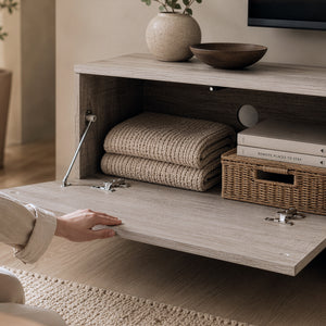 Fernsehschrank Kapipimso mit 3 Klappen 194x31x37 cm Eicheoptik, grau [en.casa]