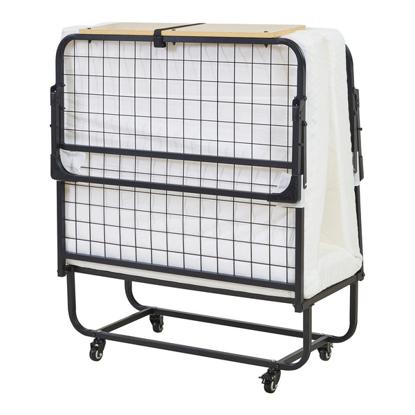 Metall-Klappbett Lustendi mit Matratze 200x90cm Schwarz/Eicheoptik [en.casa]