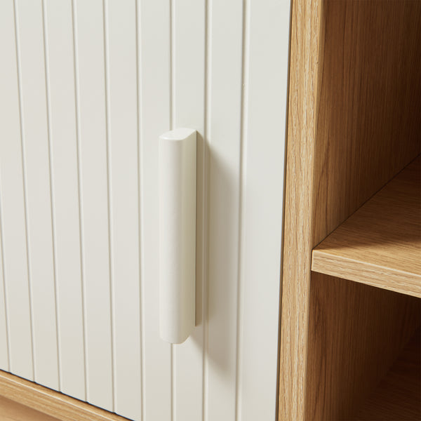 Fernsehschrank Ferrersp mit 2 Türen 140x40x45 cm Eicheoptik/Sandfarben [en.casa]