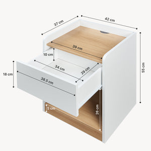Nachttisch Kuorshare 55x42x37 cm Weiß/Eicheoptik [en.casa]
